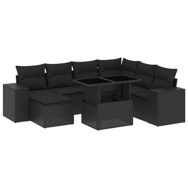 vidaXL sofasæt til haven 8 dele med hynder polyrattan sort