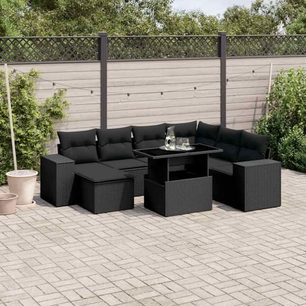 vidaXL sofasæt til haven 8 dele med hynder polyrattan sort