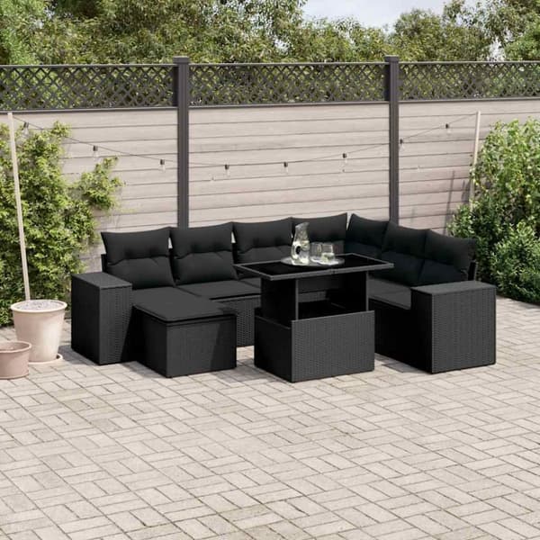 vidaXL Loungegrupp för trädgården med dynor 8 delar svart konstrotting