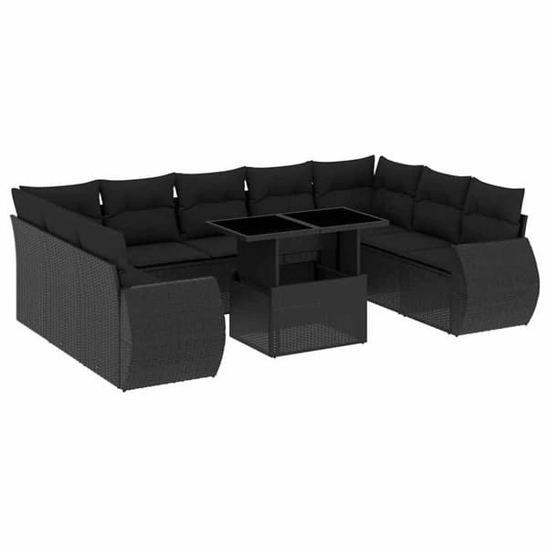 vidaXL sofasæt til haven 10 dele med hynder polyrattan sort