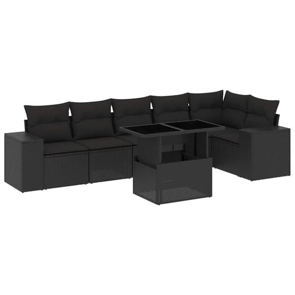 vidaXL sofasæt til haven 7 dele med hynder polyrattan sort