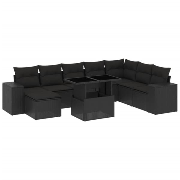 vidaXL sofasæt til haven 9 dele med hynder polyrattan sort