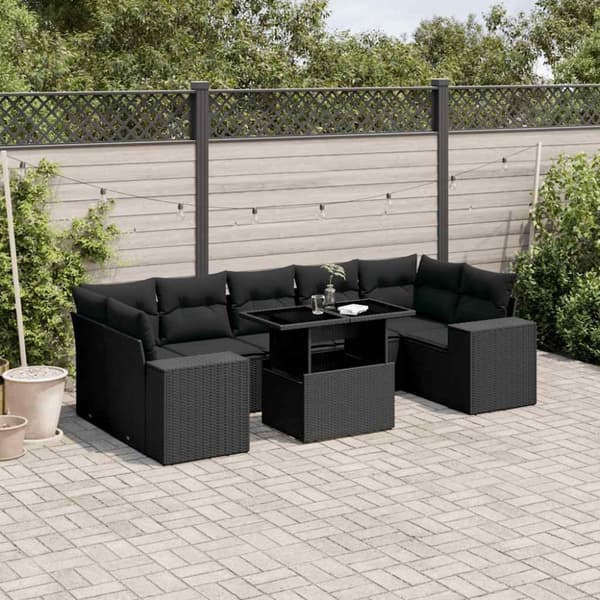 vidaXL sofasæt til haven 8 dele med hynder polyrattan sort