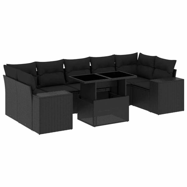 vidaXL sofasæt til haven 8 dele med hynder polyrattan sort