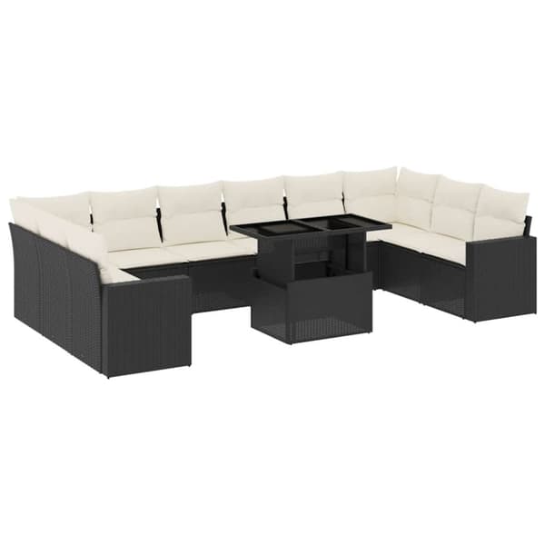 vidaXL sofasæt til haven 11 dele med hynder polyrattan sort