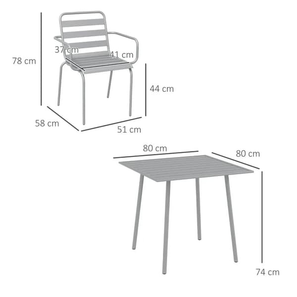 Rootz Havemøbelsæt - 5-delt - Udendørsmøbler - Vejrbestandig - Moderne Design - Spisebord+spisestuestole - Stål - Lysegrå - 80 x 80 x 74 cm