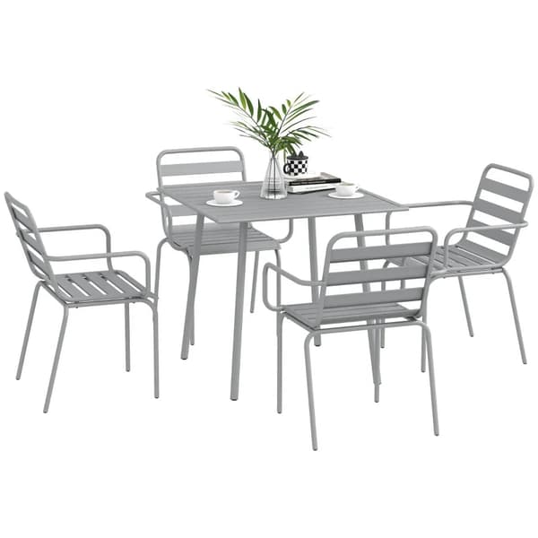 Rootz Havemøbelsæt - 5-delt - Udendørsmøbler - Vejrbestandig - Moderne Design - Spisebord+spisestuestole - Stål - Lysegrå - 80 x 80 x 74 cm