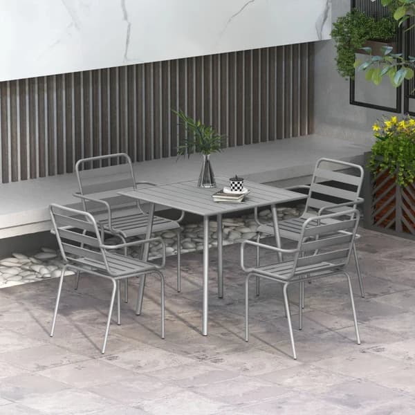 Rootz Havemøbelsæt - 5-delt - Udendørsmøbler - Vejrbestandig - Moderne Design - Spisebord+spisestuestole - Stål - Lysegrå - 80 x 80 x 74 cm