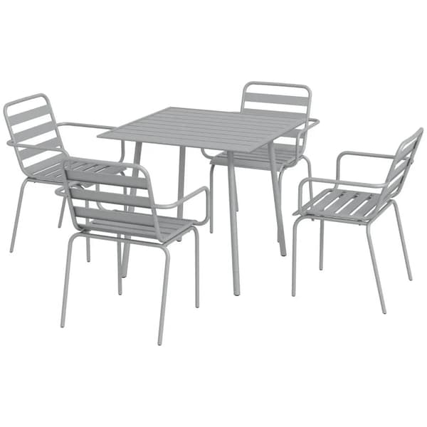 Rootz Havemøbelsæt - 5-delt - Udendørsmøbler - Vejrbestandig - Moderne Design - Spisebord+spisestuestole - Stål - Lysegrå - 80 x 80 x 74 cm