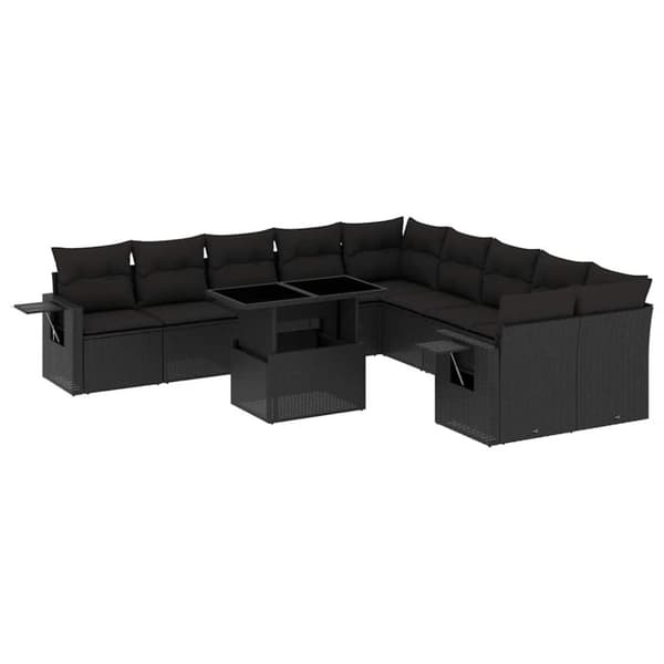 vidaXL sofasæt til haven 11 dele med hynder polyrattan sort
