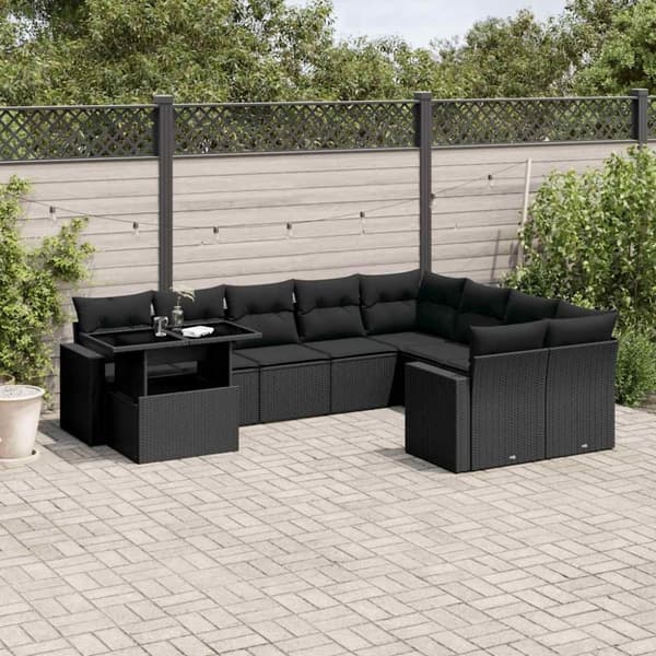 vidaXL sofasæt til haven 10 dele med hynder polyrattan sort