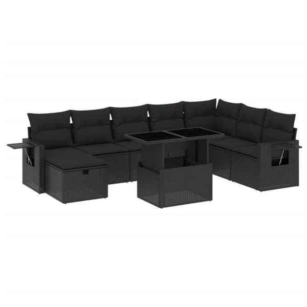 vidaXL sofasæt til haven 9 dele med hynder polyrattan sort