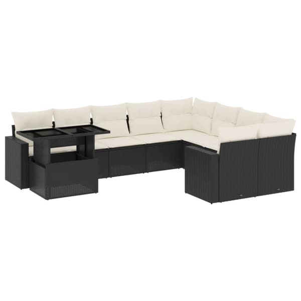 vidaXL sofasæt til haven 10 dele med hynder polyrattan sort