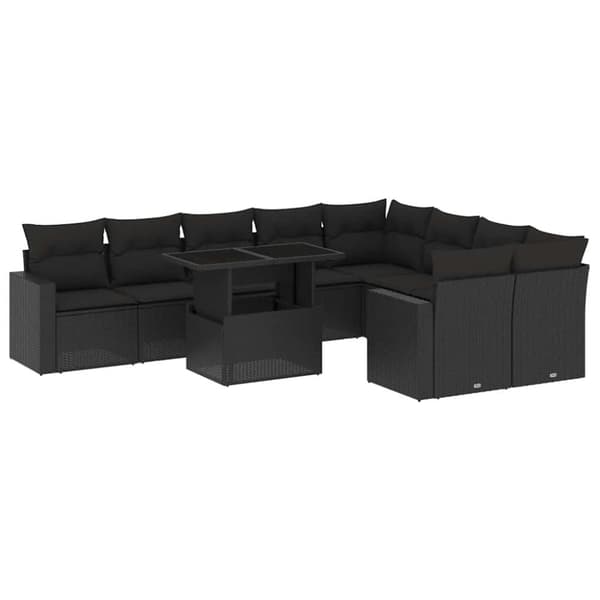 vidaXL sofasæt til haven 10 dele med hynder polyrattan sort