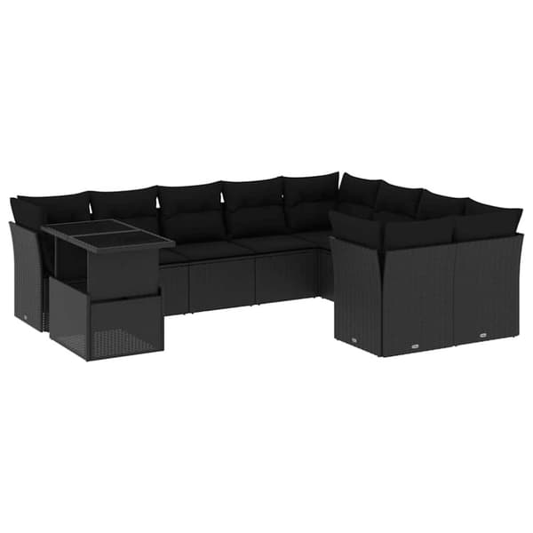 vidaXL sofasæt til haven 10 dele med hynder polyrattan sort