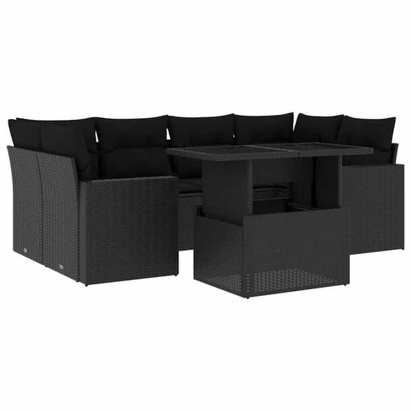 vidaXL sofasæt til haven 7 dele med hynder polyrattan sort