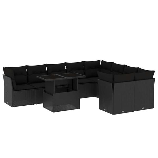 vidaXL sofasæt til haven 10 dele med hynder polyrattan sort