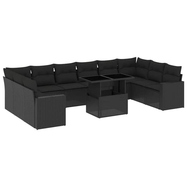 vidaXL sofasæt til haven 11 dele med hynder polyrattan sort