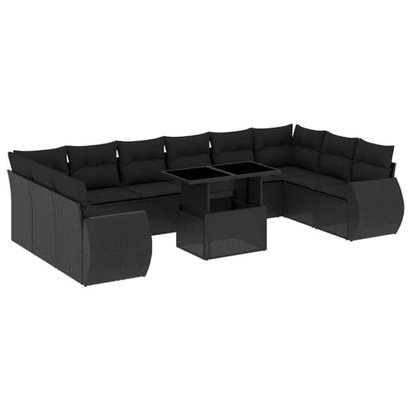vidaXL sofasæt til haven 11 dele med hynder polyrattan sort