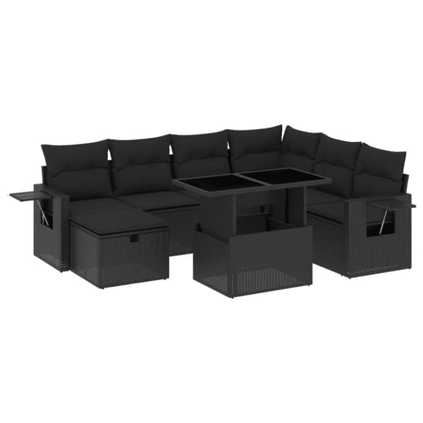 vidaXL sofasæt til haven 8 dele med hynder polyrattan sort