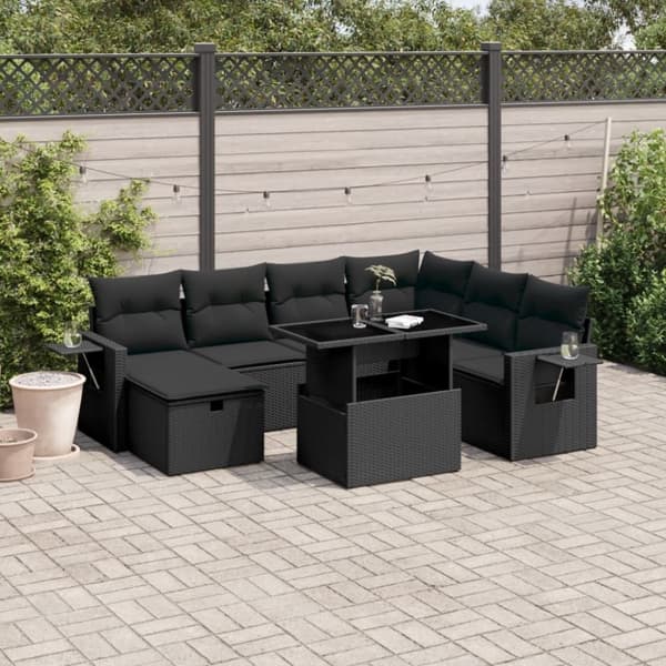 vidaXL sofasæt til haven 8 dele med hynder polyrattan sort