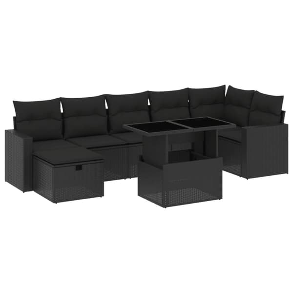vidaXL Loungegrupp för trädgården med dynor 8 delar svart konstrotting