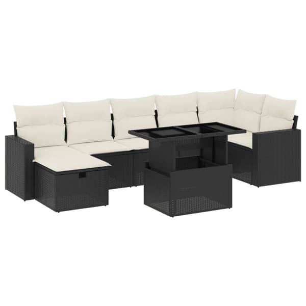 vidaXL sofasæt til haven 8 dele med hynder polyrattan sort