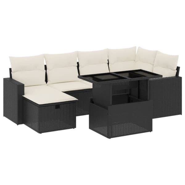 vidaXL sofasæt til haven 7 dele med hynder polyrattan sort