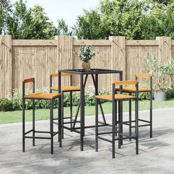 vidaXL Hagebarsett 5 deler svart polyrotting og heltre akasie