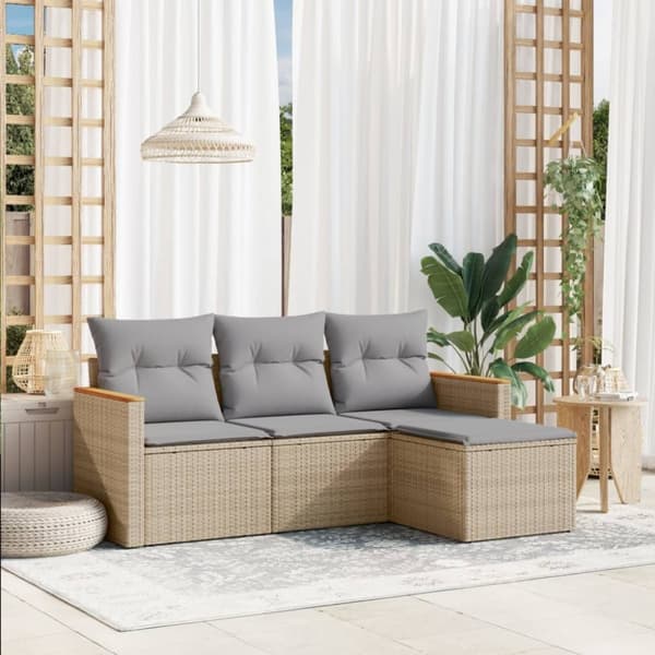 vidaXL sofasæt til haven 4 dele med hynder polyrattan beige