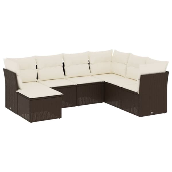 vidaXL sofasæt til haven 7 dele med hynder polyrattan brun