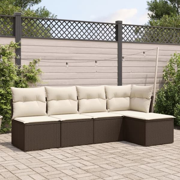 vidaXL sofasæt til haven 5 dele med hynder polyrattan brun