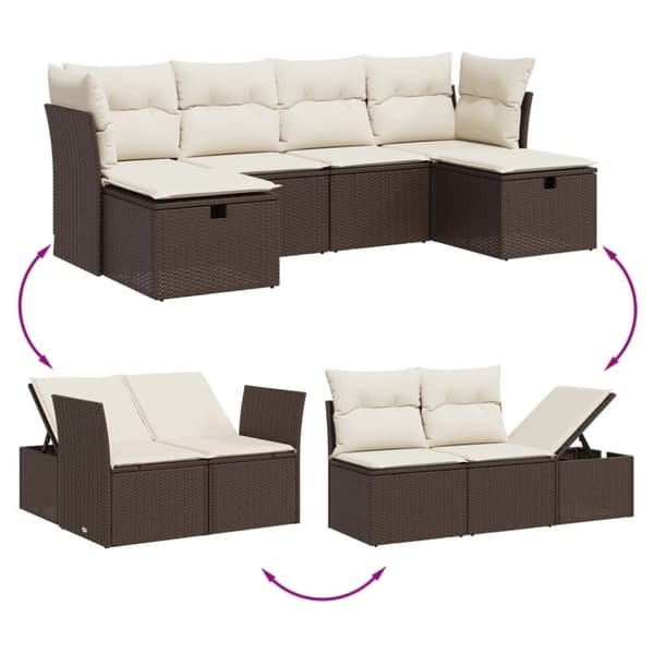 vidaXL sofasæt til haven 6 dele med hynder polyrattan brun