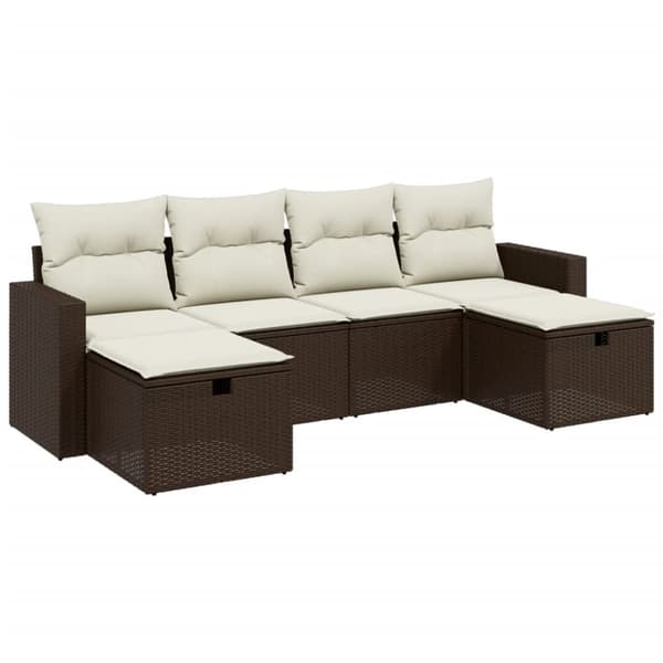 vidaXL sofasæt til haven 6 dele med hynder polyrattan brun