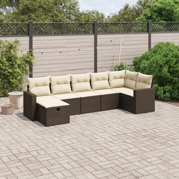 vidaXL sofasæt til haven 7 dele med hynder polyrattan brun