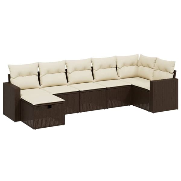 vidaXL sofasæt til haven 7 dele med hynder polyrattan brun