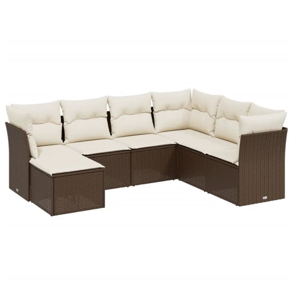 vidaXL sofasæt til haven 7 dele med hynder polyrattan brun