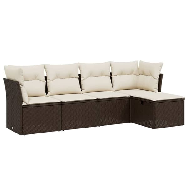 vidaXL sofasæt til haven 5 dele med hynder polyrattan brun