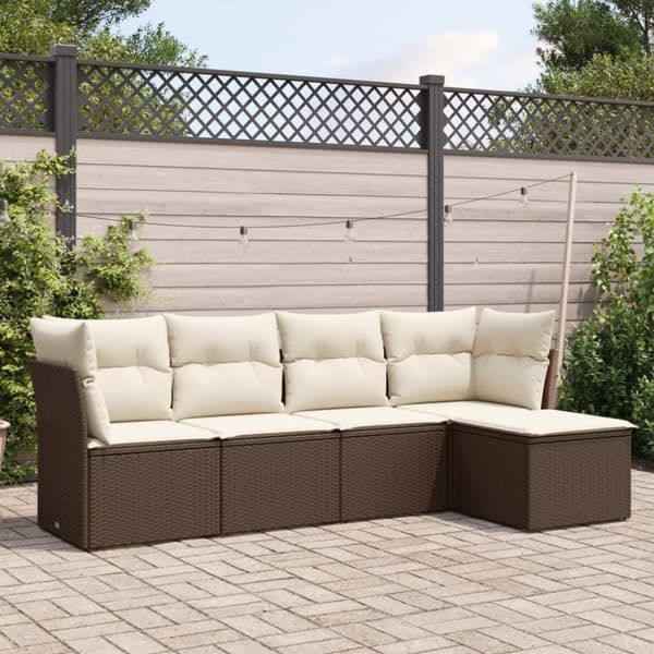 vidaXL sofasæt til haven 5 dele med hynder polyrattan brun