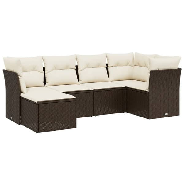 vidaXL sofasæt til haven 6 dele med hynder polyrattan brun