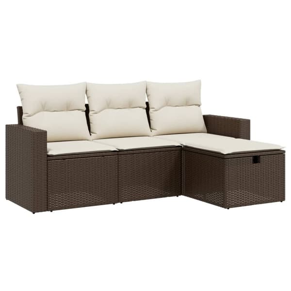 vidaXL sofasæt til haven 4 dele med hynder polyrattan brun