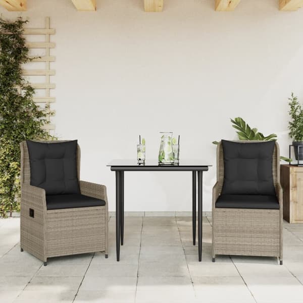 vidaXL spisebordssæt til haven 3 dele med hynder polyrattan lysegrå