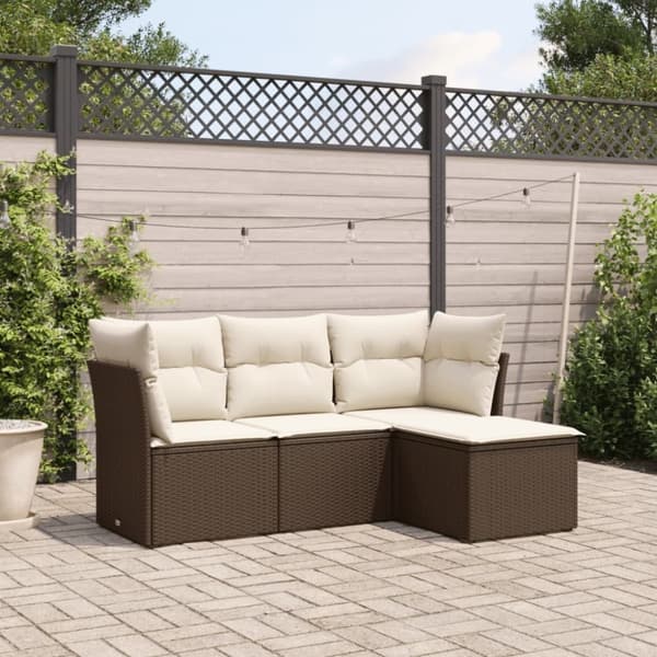 vidaXL sofasæt til haven 4 dele med hynder polyrattan brun