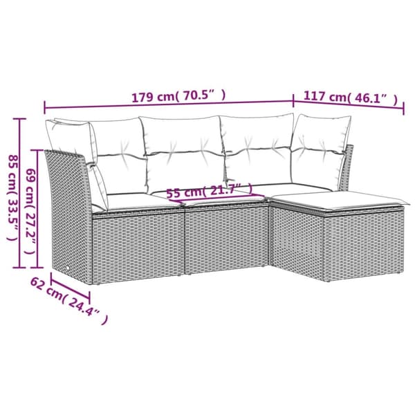 vidaXL sofasæt til haven 4 dele med hynder polyrattan brun