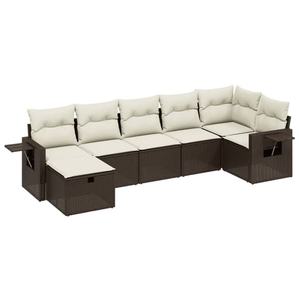 vidaXL sofasæt til haven 7 dele med hynder polyrattan brun