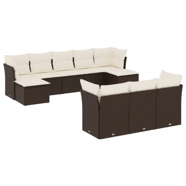vidaXL sofasæt til haven 10 dele med hynder polyrattan brun