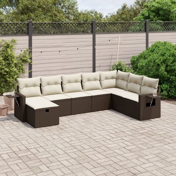 vidaXL sofasæt til haven 8 dele med hynder polyrattan brun