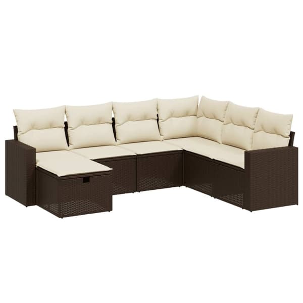 vidaXL sofasæt til haven 7 dele med hynder polyrattan brun