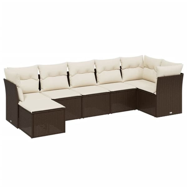 vidaXL sofasæt til haven 7 dele med hynder polyrattan brun