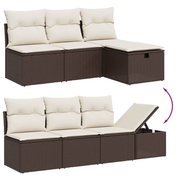 vidaXL sofasæt til haven 7 dele med hynder polyrattan brun